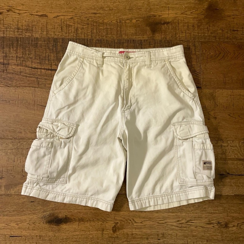 Union Bay Cargo Shorts Mens 32 Cream Vintage Minimal Summer Basics